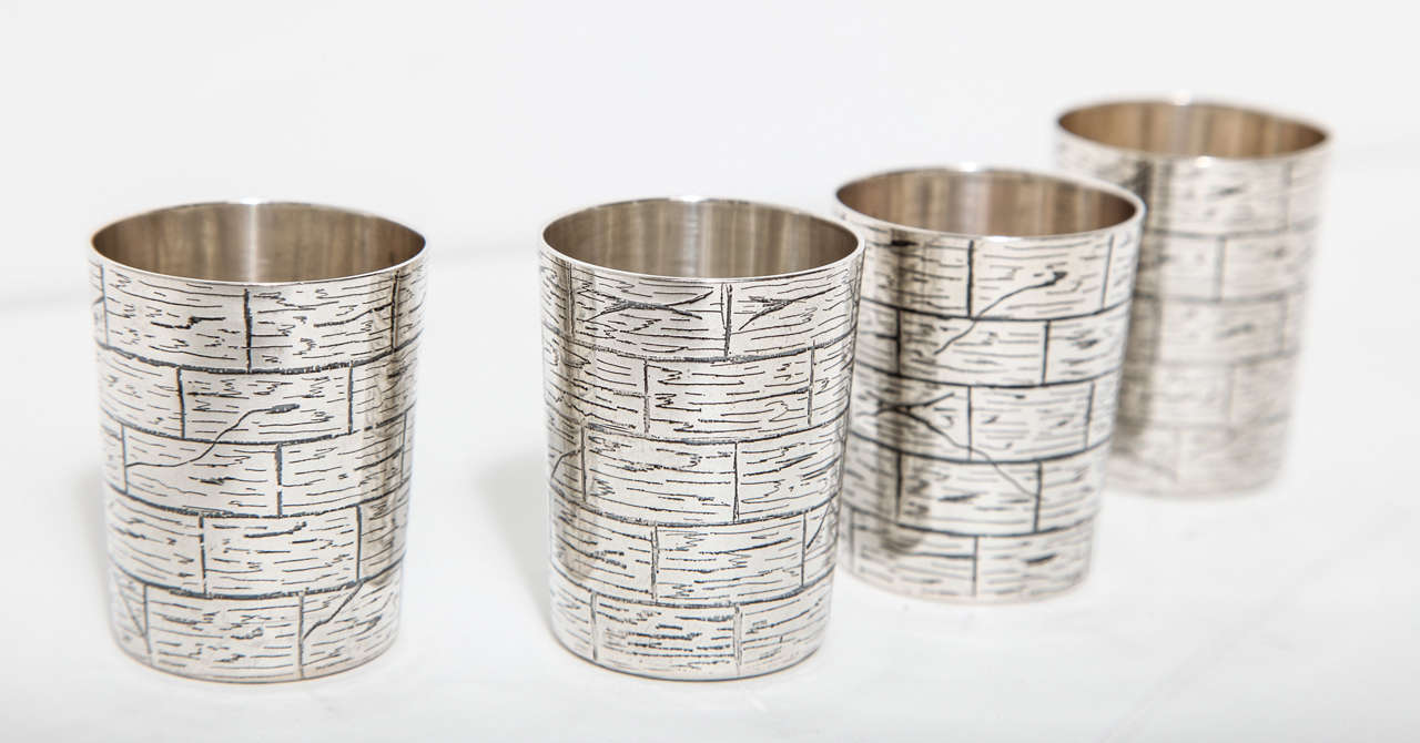 German Set of Four Silver Faux Bois Shot Cups