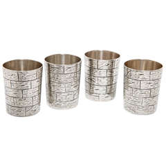 Set of Four Silver Faux Bois Shot Cups