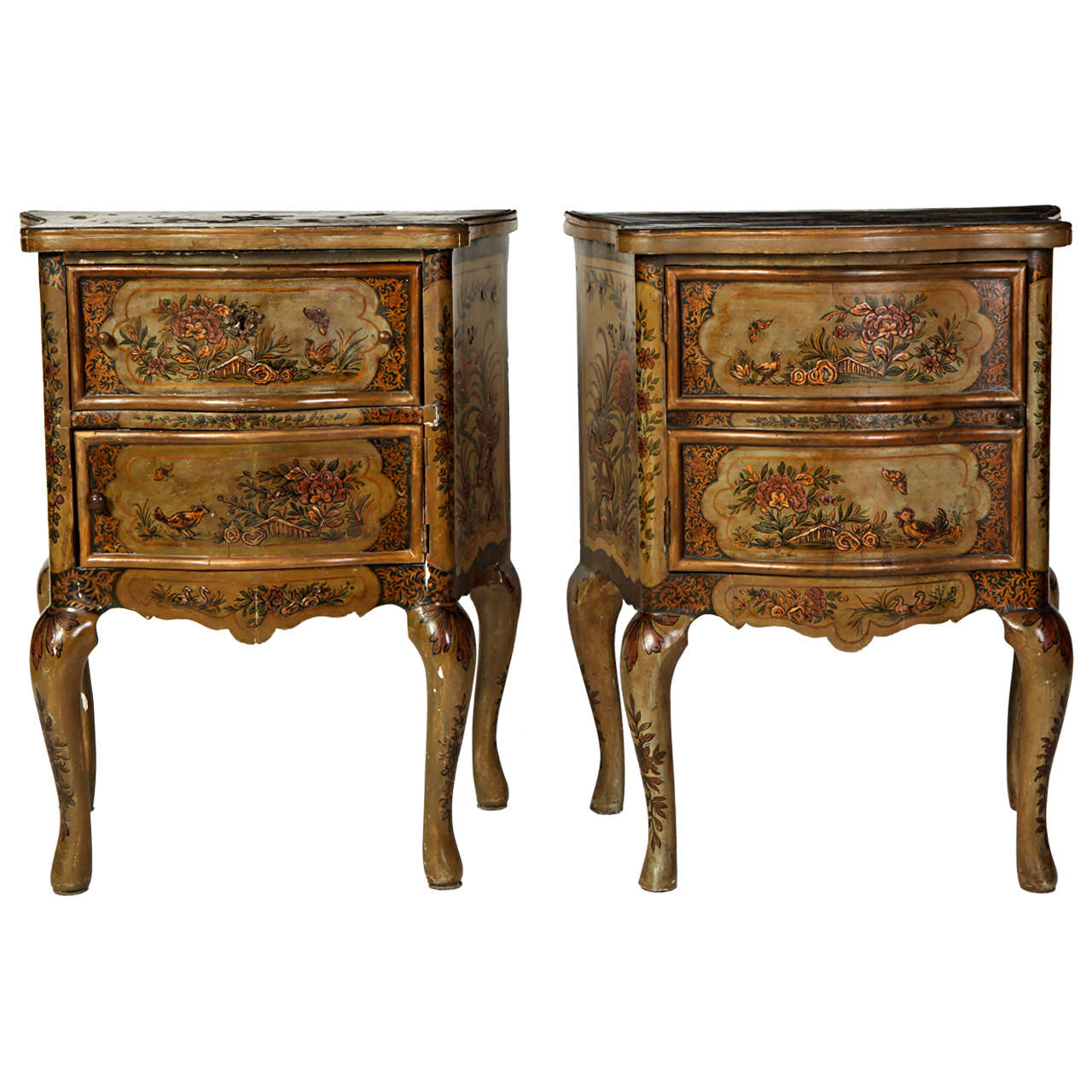 Pair of Small Italian Lacquered Commodes 19' century For Sale