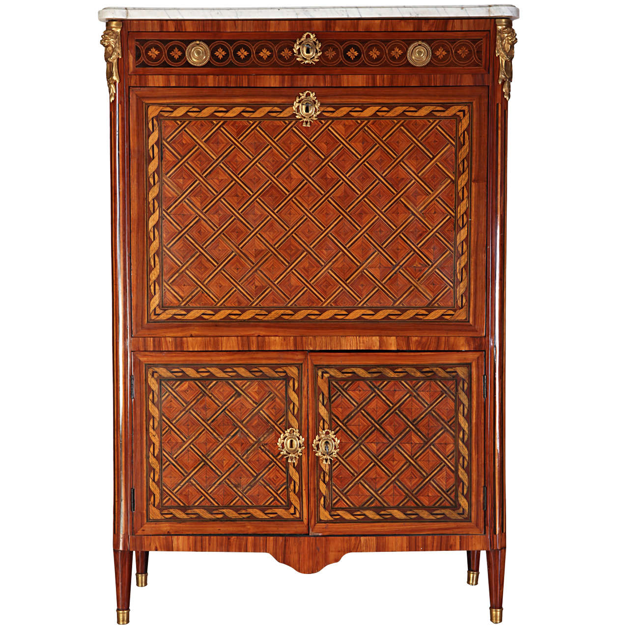 Fine French Ormolu-Mounted Marqueterie Secretaire Abattant