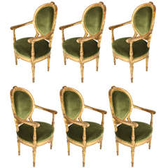 Important Set of Eight Italian Gilded Armchairs 5