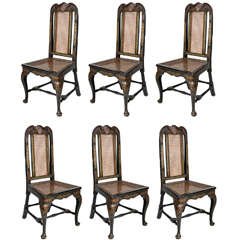 Antique Set of 18th Century George II Blue Wood English Chairs, 1750