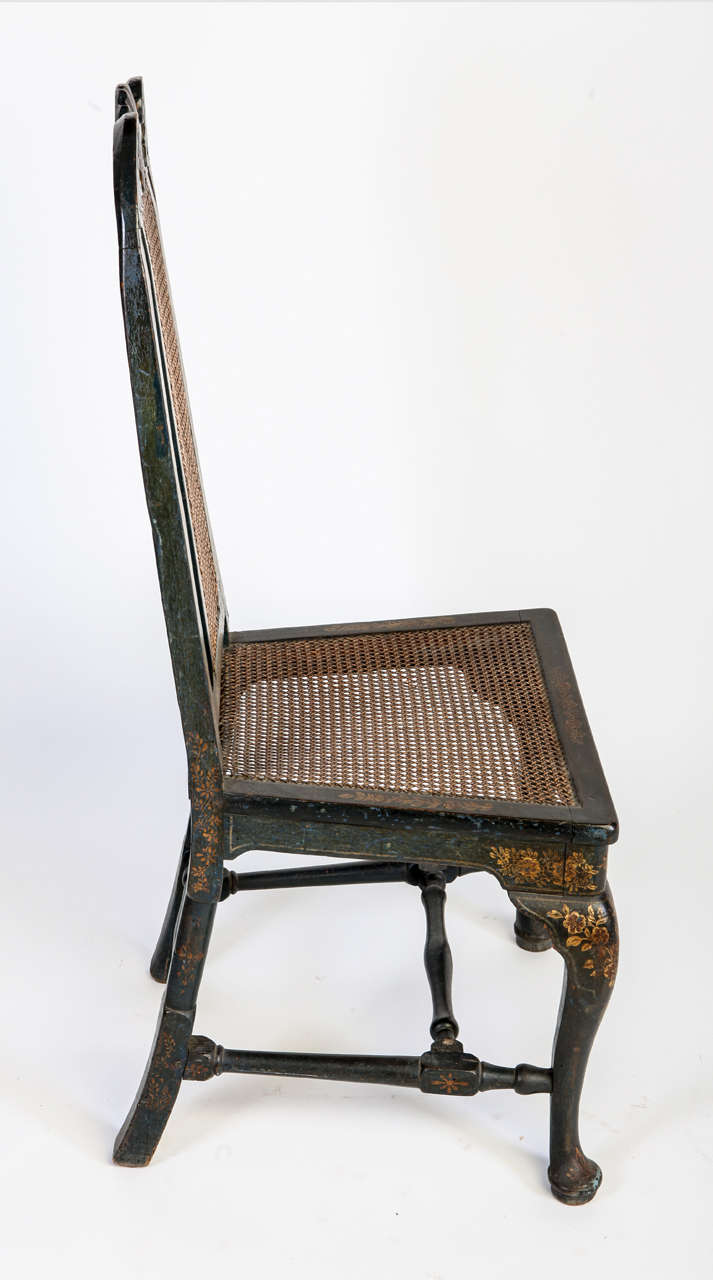 British Set of 18th Century George II Blue Wood English Chairs, 1750