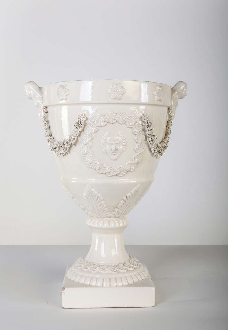  Pair of Italian, White Ceramic  Urn Vases In Good Condition In Rome, IT