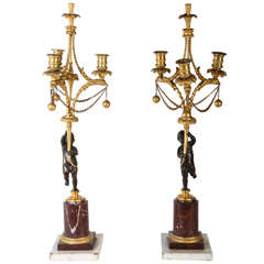 A Fine Pair Of  18'century Bronze And Gilt Bronze Candelabra