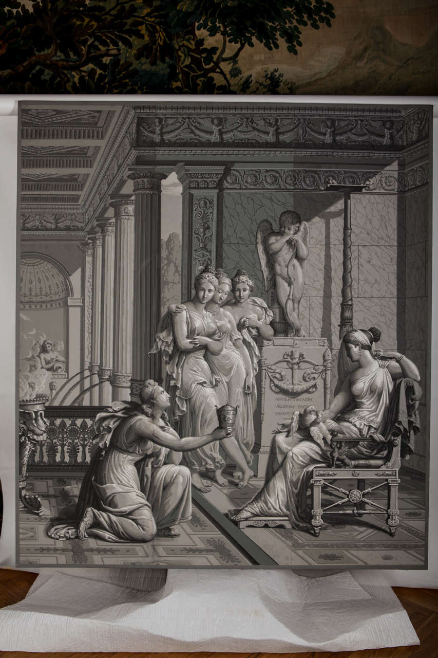 Four Wall Decoration 'En Grisaille' by Dufour, Paris, France 19th century In Good Condition In Rome, IT