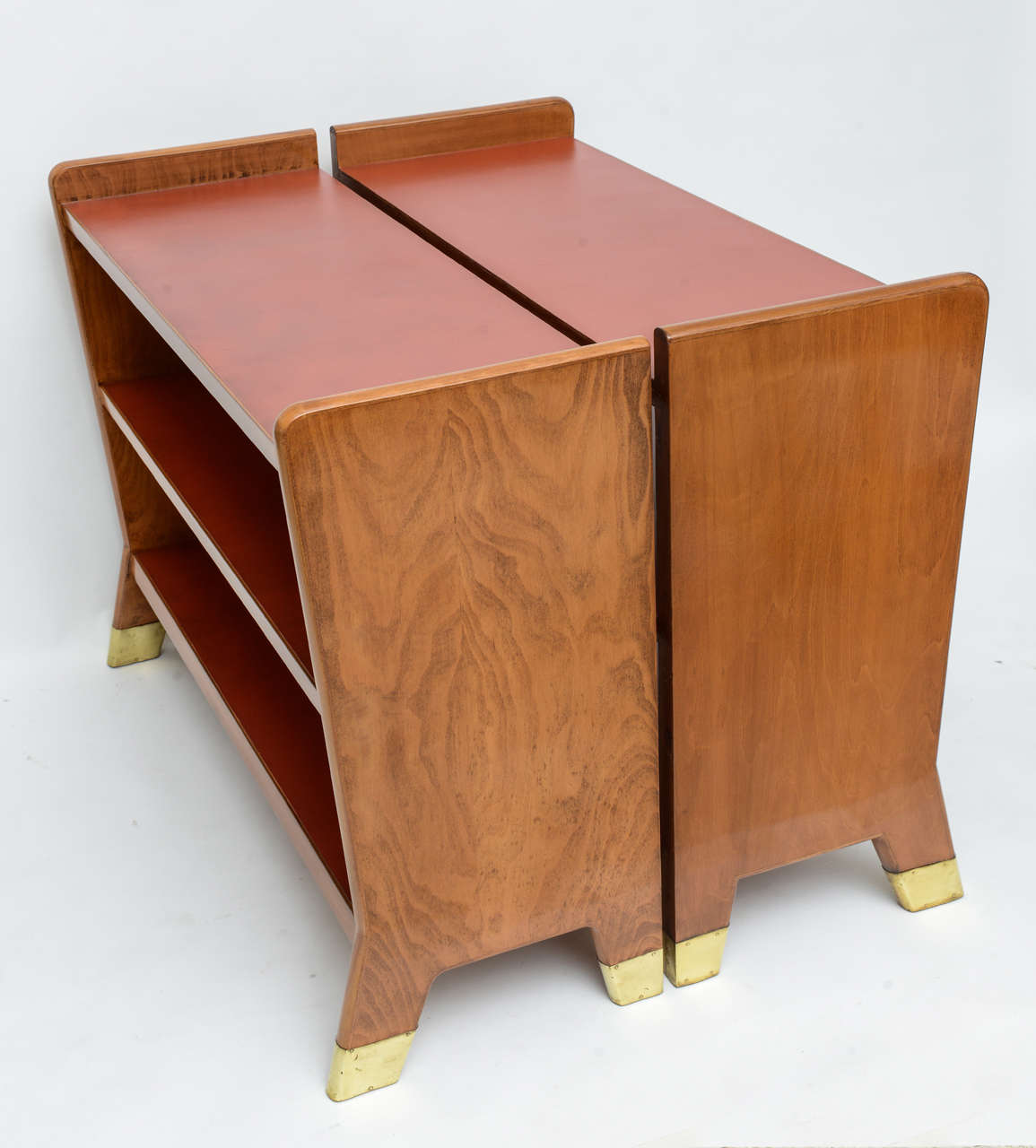Mid-20th Century Fine Gio Ponti Fruitwood and Leather Dwarf Bookcase For Sale