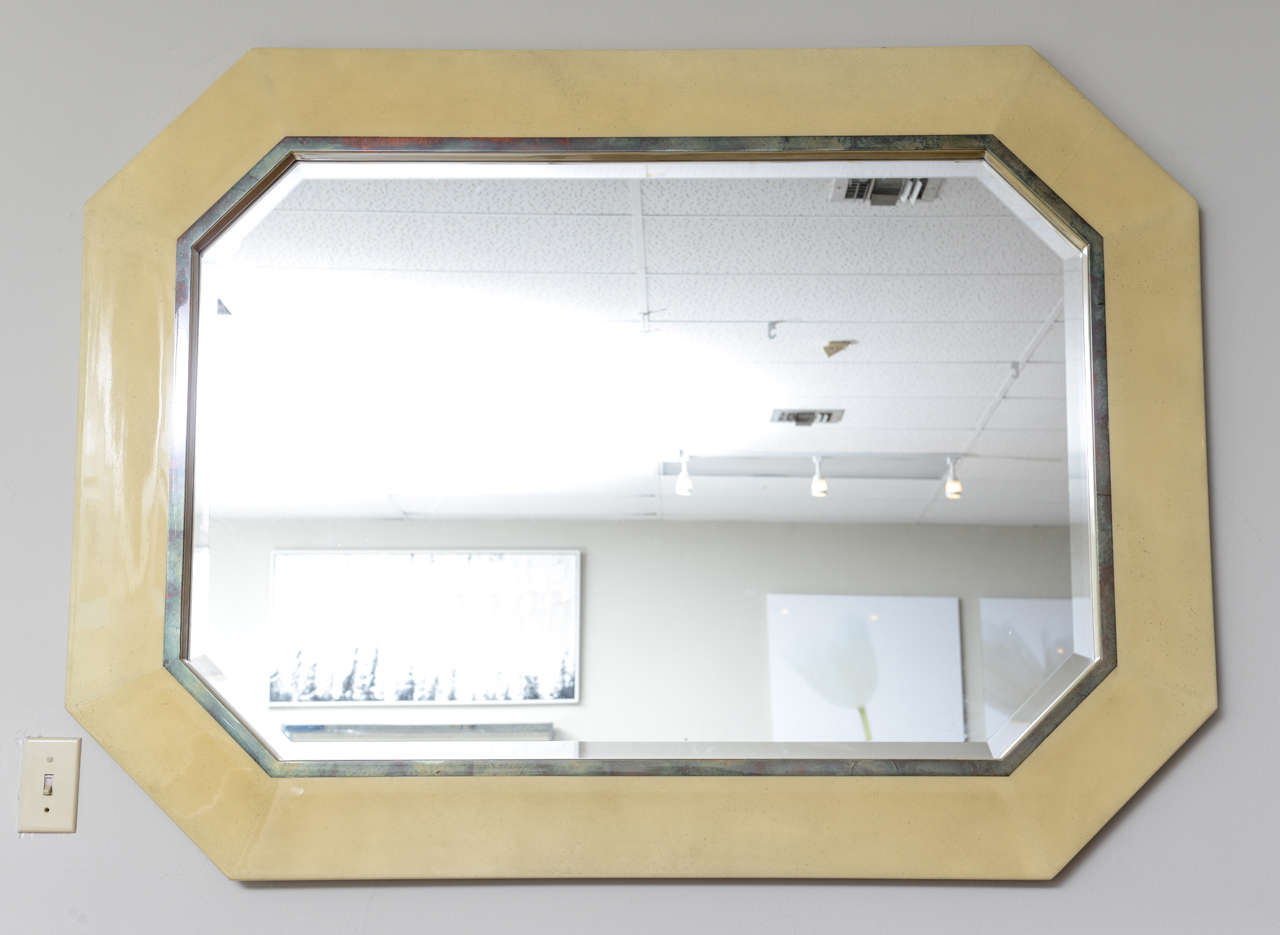 Karl Springer Style goatskin octagonal mirror of typical form- provenance Christies New York.