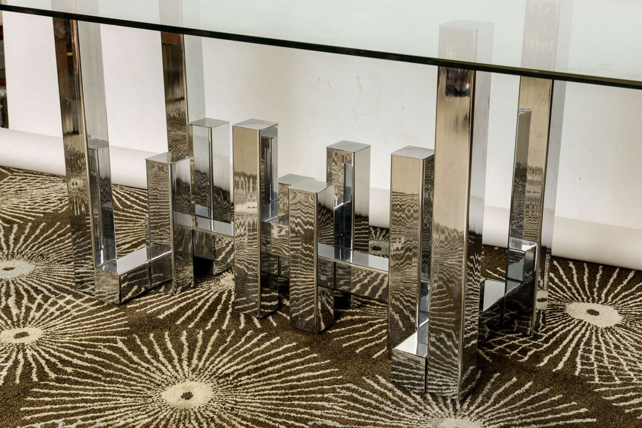 American A Chrome And Glass Skyline Dining Table, Manner Of Paul Evans