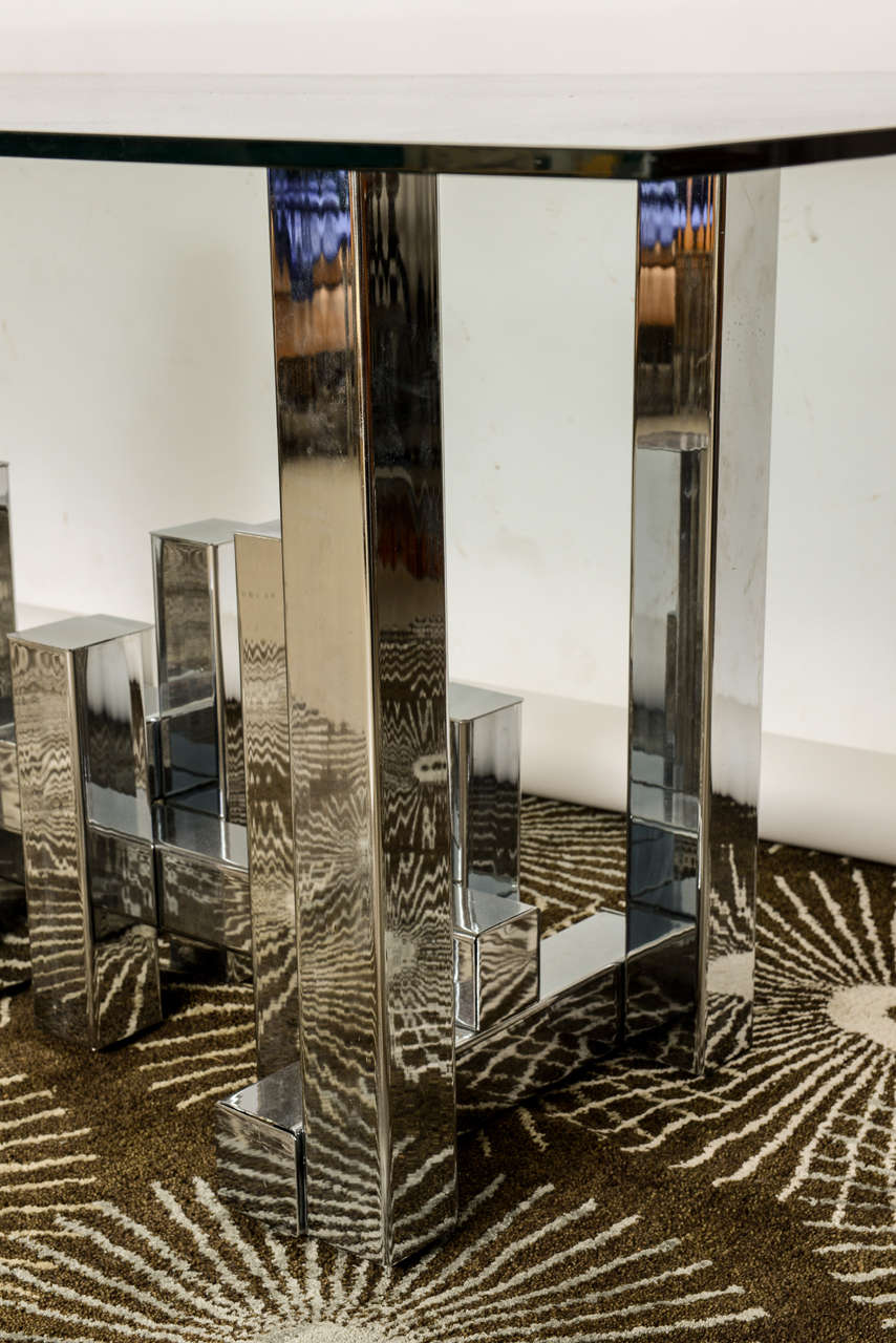 A Chrome And Glass Skyline Dining Table, Manner Of Paul Evans In Excellent Condition In Hollywood, FL