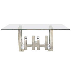 A Chrome And Glass Skyline Dining Table, Manner Of Paul Evans