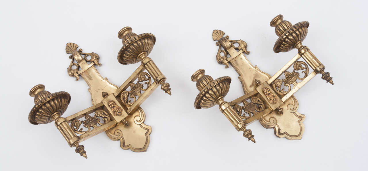 A Pair of French Empire Cast Brass Wall Sconces