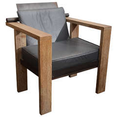 Modernist Oak + Metal Arm Chair