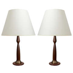 Pair of Mahogany + Brass Table Lamps 11