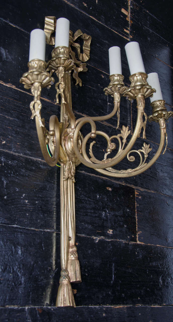 Pair of Large Neoclassical Adams Style Brass Sconces 1