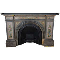 Antique Early Victorian Hand-Painted Slate Arched Fireplace Surround and Insert