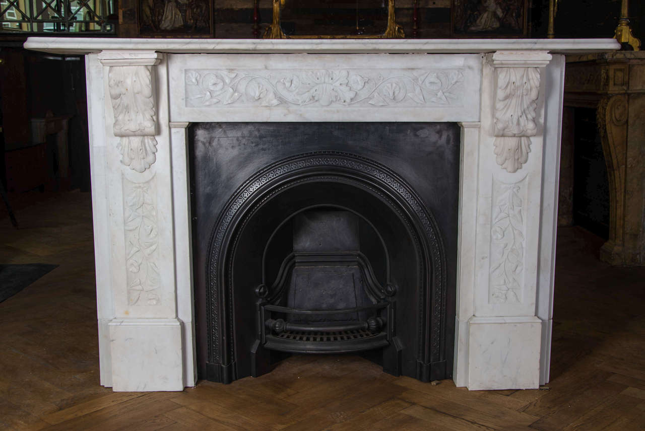 Grand Victorian Ornately Carved Corbel Marble Fireplace
