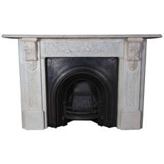 Antique Grand Victorian Ornately Carved Corbel Marble Fireplace