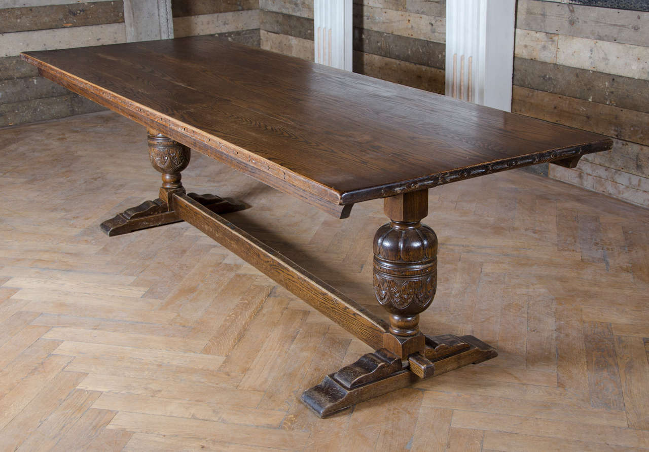 British Early 20th Century Oak Refectory Table and Dining Chairs