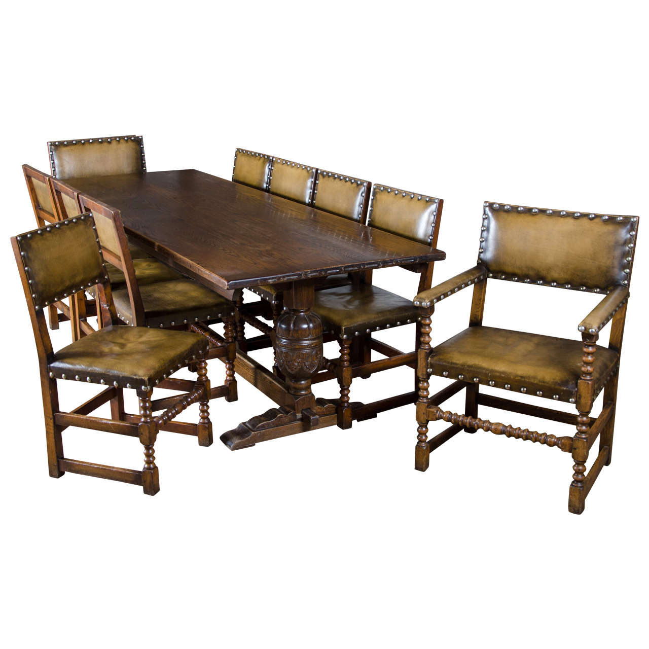 Early 20th Century Oak Refectory Table and Dining Chairs