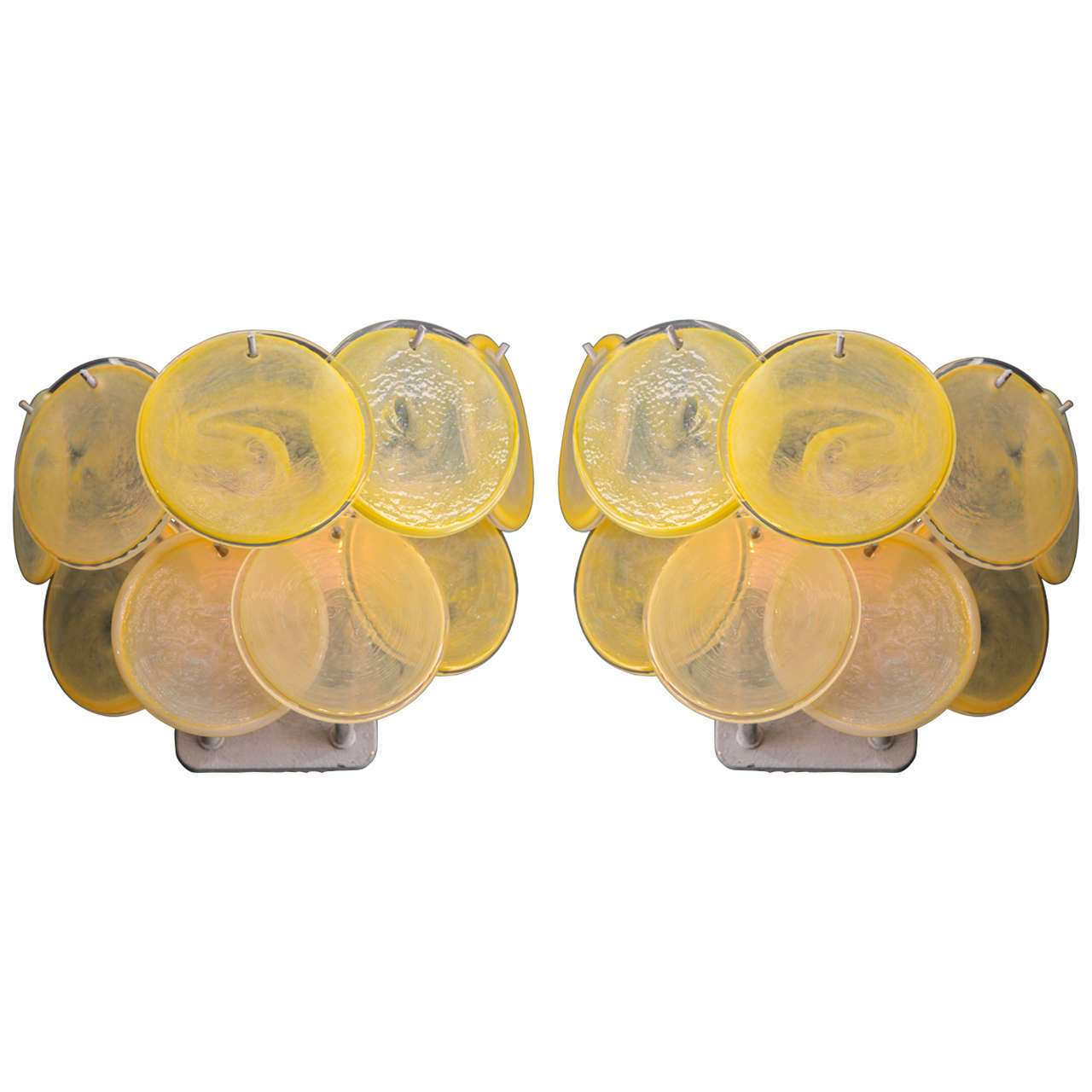 Pair of Vintage Italian Murano Glass Disk Sconces in the Style of Vistosi