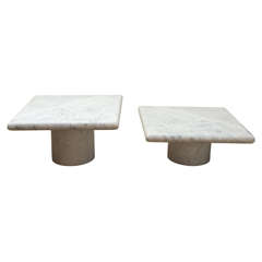 Pair of Low Marble Coffee Tables in the Style of Karl Springer