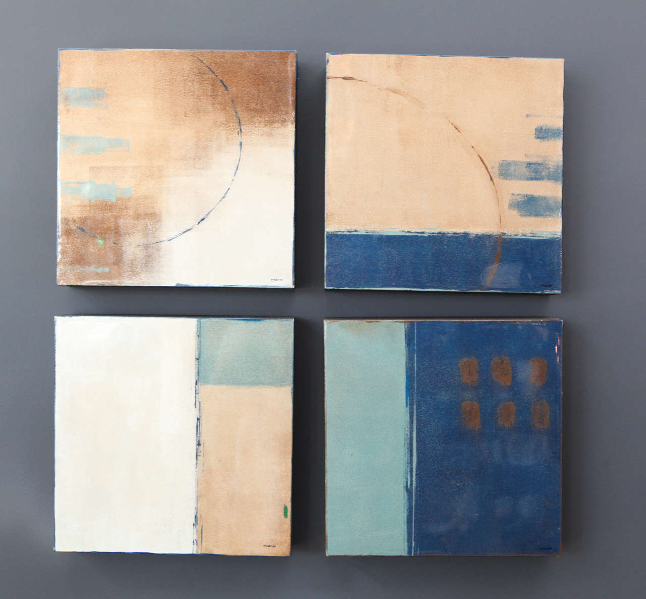 Set of 4 Genuine Martin Panels in shades of blue and gold, with a lacquer finish.