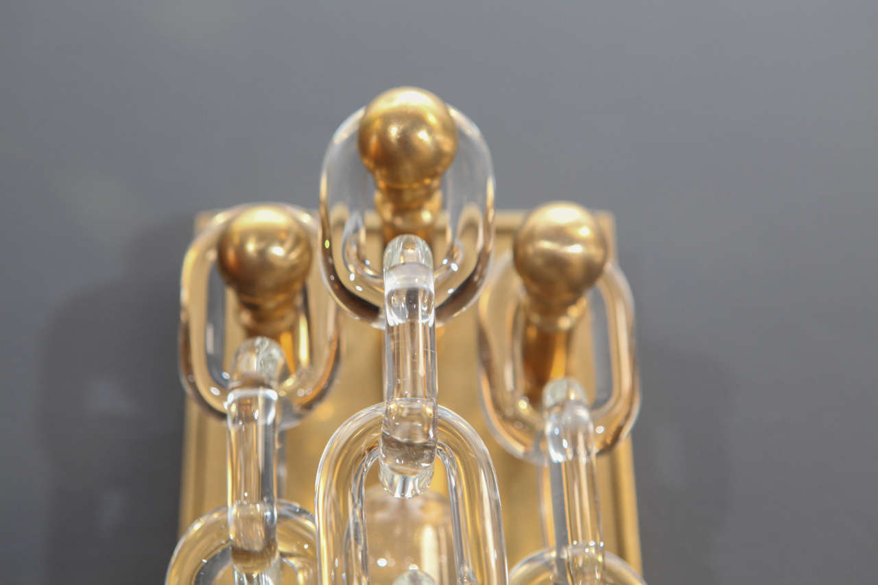 Brass Handblown Glass Chain Link Sconce For Sale