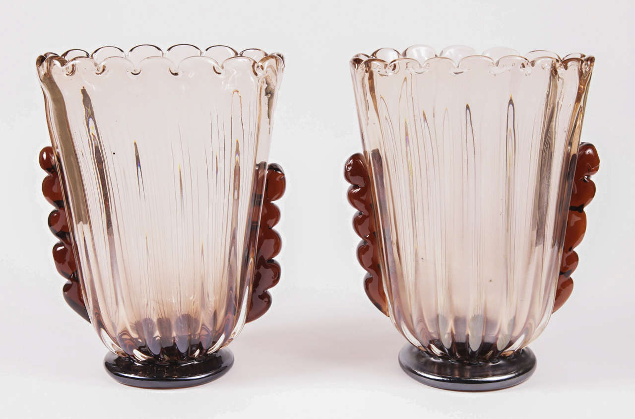 Pair of  vases in Ametista by Barovier Toso (signed), circa 1940's