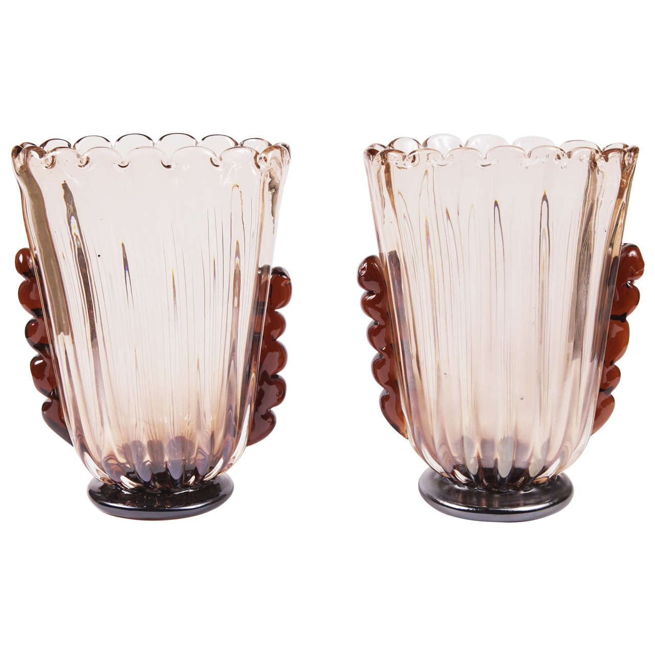 Pair of vases in Ametista by Barovier Toso (signed) For Sale