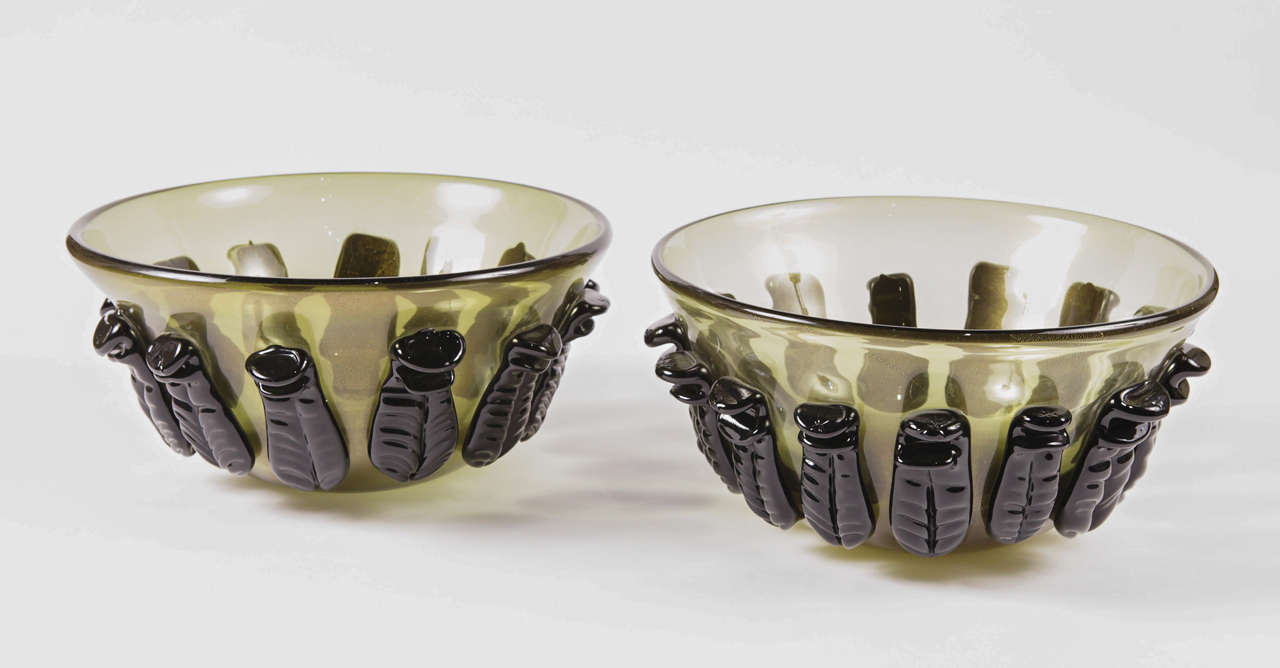 Pair of Green and Black bowls by Cenedese (signed), circa 1970