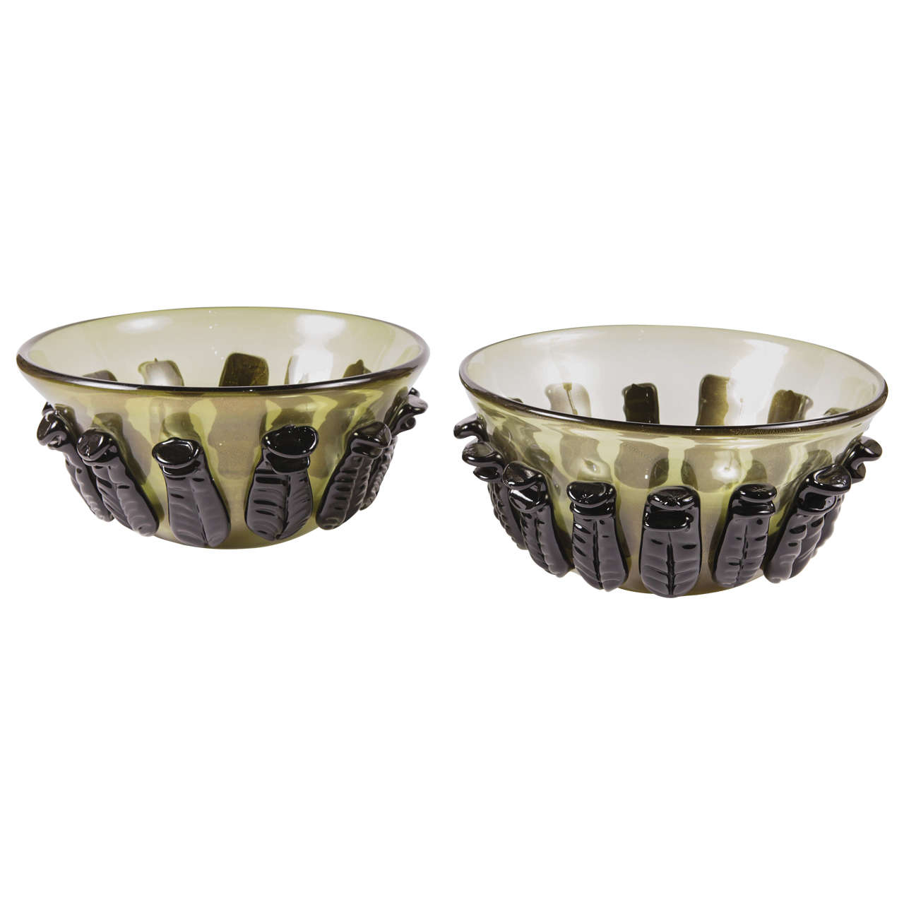 Pair of Green and Black bowls by Cenedese For Sale