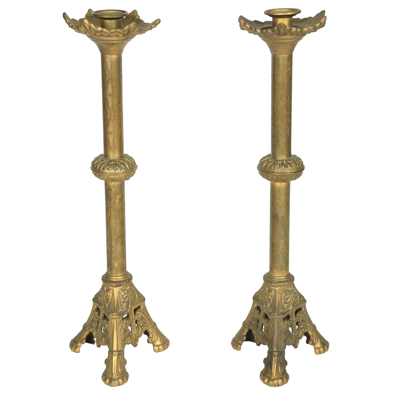 Pair of Brass Church Candle Holders