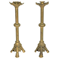 Antique Pair of Brass Church Candle Holders