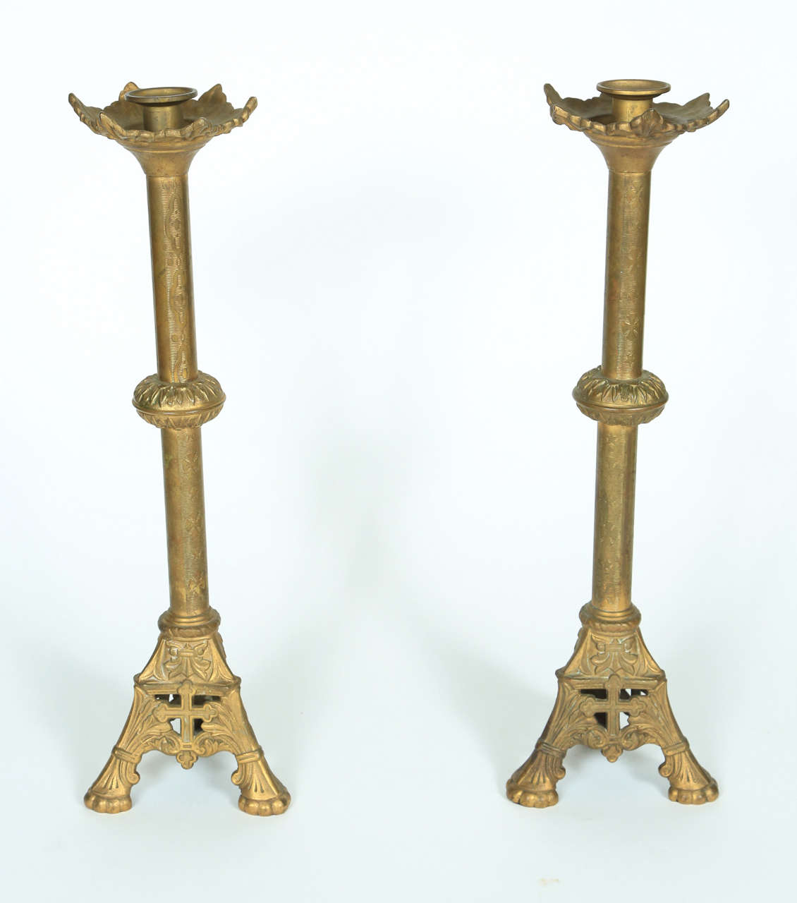 Pair of Brass Church Candle Holders at 1stdibs