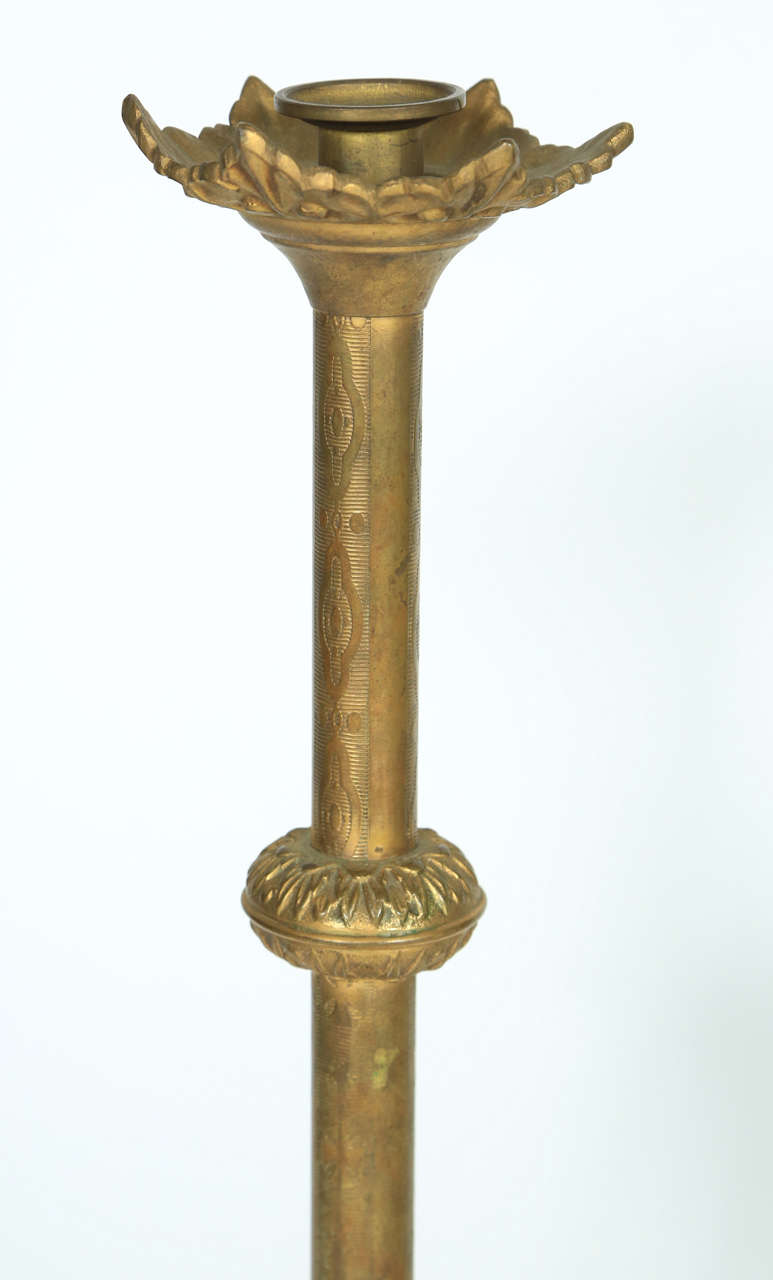 Pair of Brass Church Candle Holders at 1stdibs