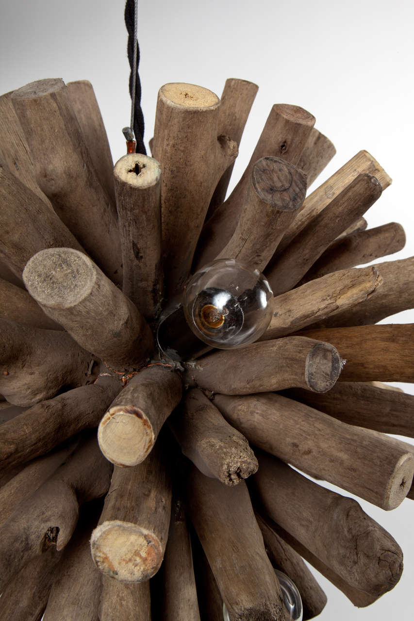 Rustic Moden Spherical Wood Chandelier at 1stdibs