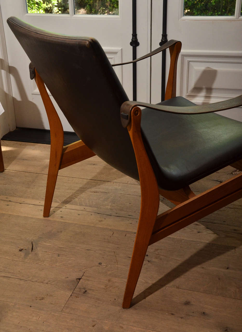Mid-20th Century Pair of Safari Chairs by Karen and Ebbe Clemmensen in Black Leather
