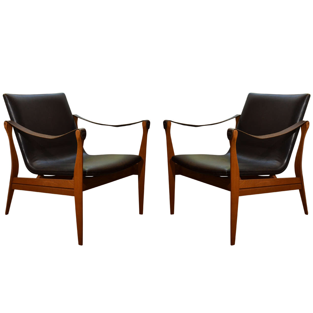 Pair of Safari Chairs by Karen and Ebbe Clemmensen in Black Leather