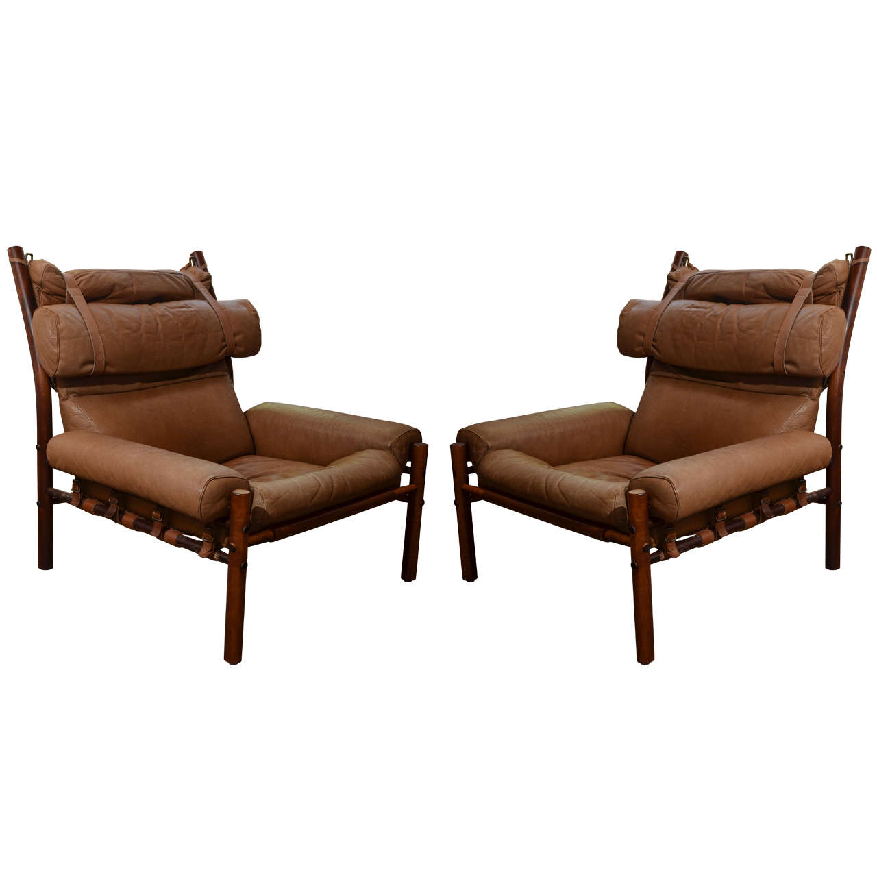 Pair of Midcentury Arne Norell "Inca" Chairs in Original Leather