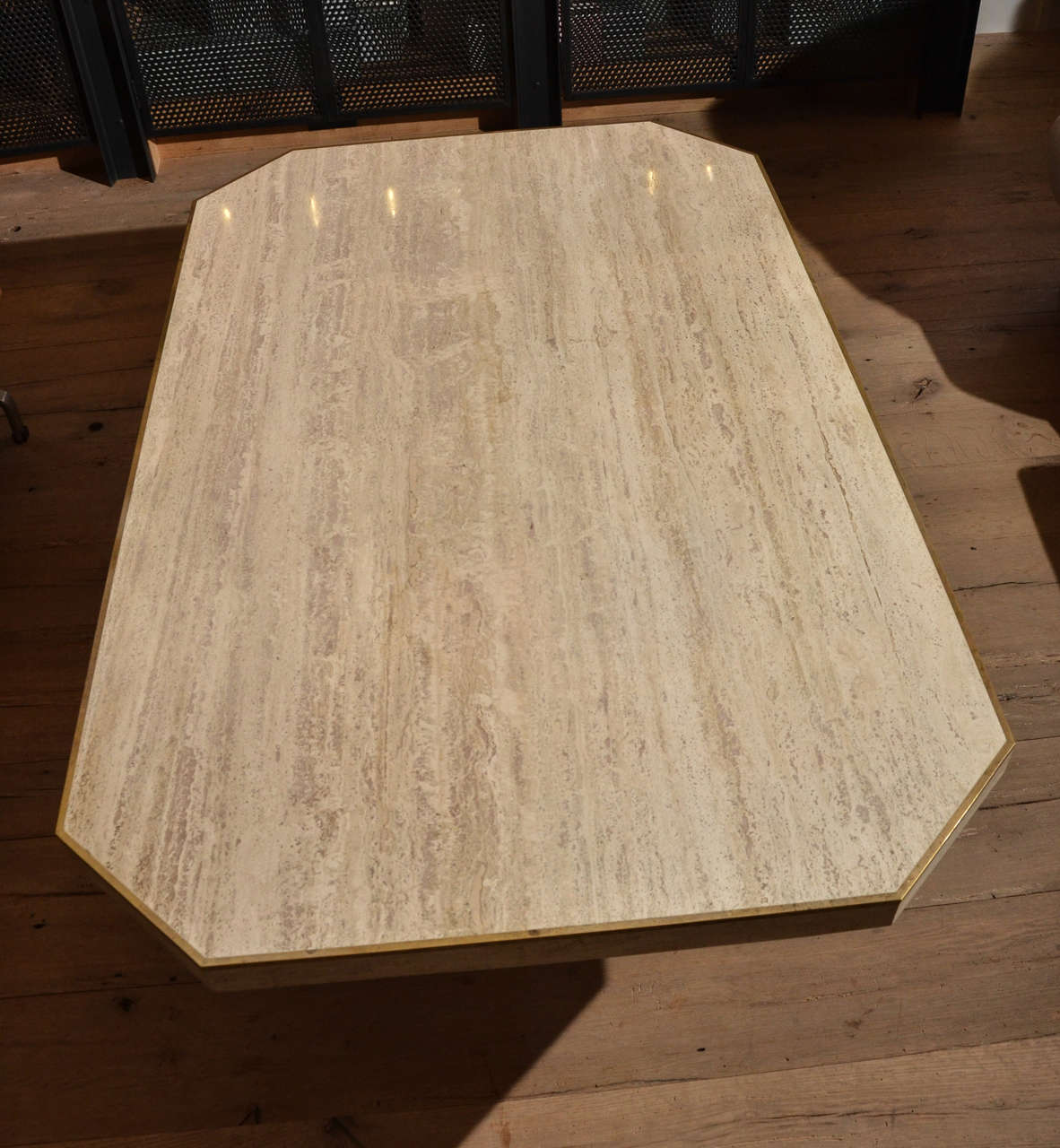 French Midcentury Coffee Table in Travertine