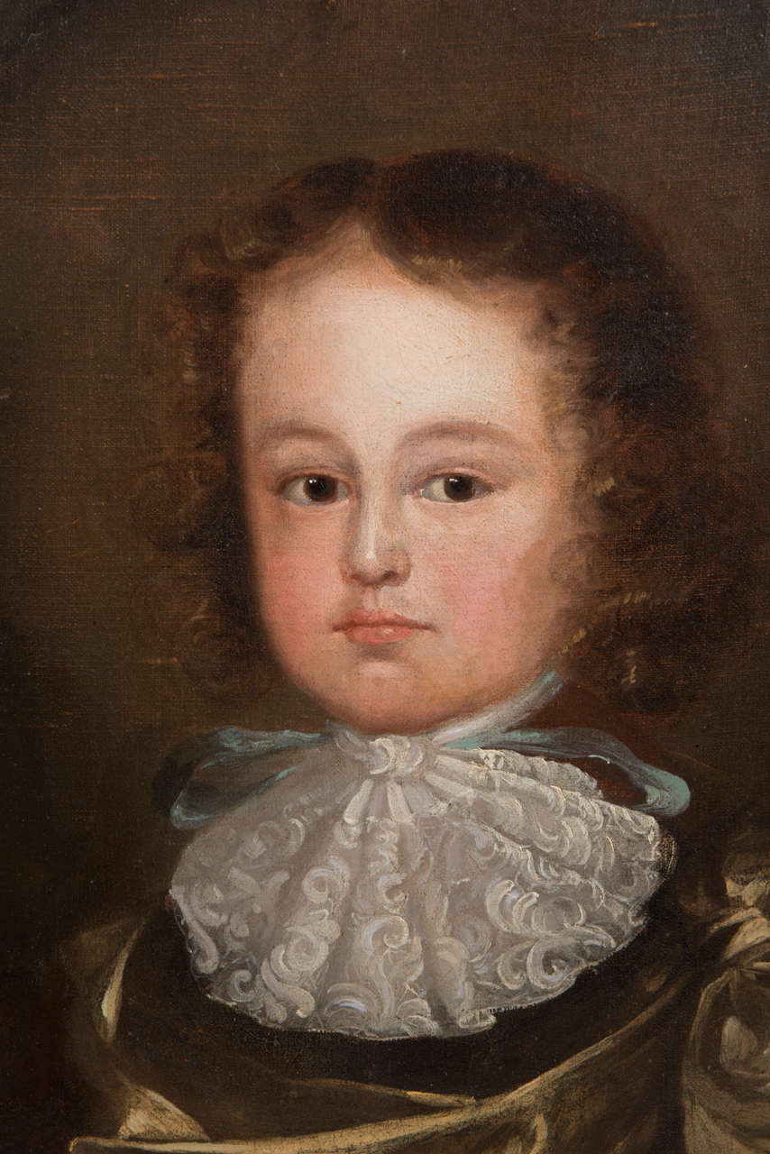 18th Century and Earlier Oil on canvas of young boy For Sale