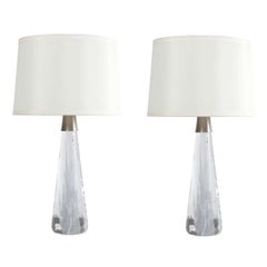 Pair of Conical Shaped Glass Lamps by Vicke Lindstrand for Kosta