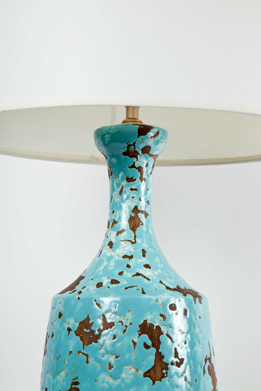 20th Century Pair of 1950s Italian Turquoise Glazed Ceramic Lamps