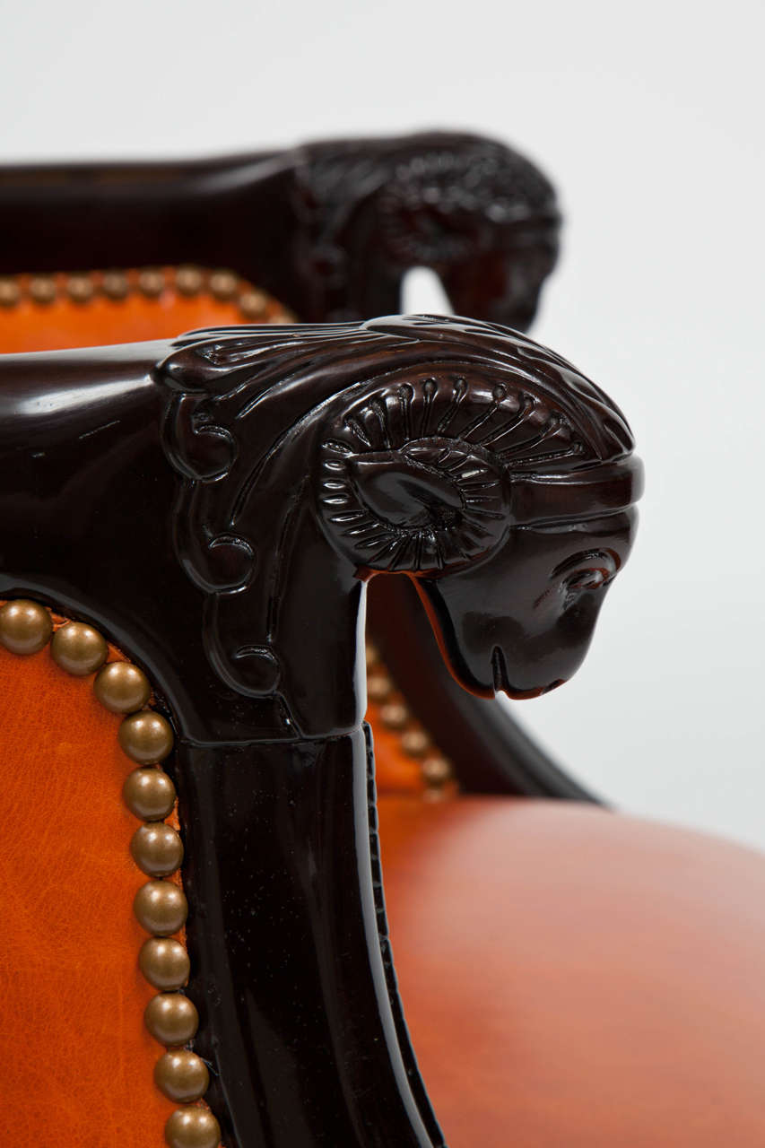 20th Century Neoclassical Carved Ram's Head Club Chairs