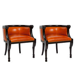 Neoclassical Carved Ram's Head Club Chairs