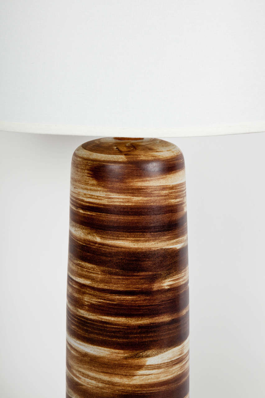 Mid-Century Modern Gordon Martz Brown Brushstroked Glazed Ceramic Lamp