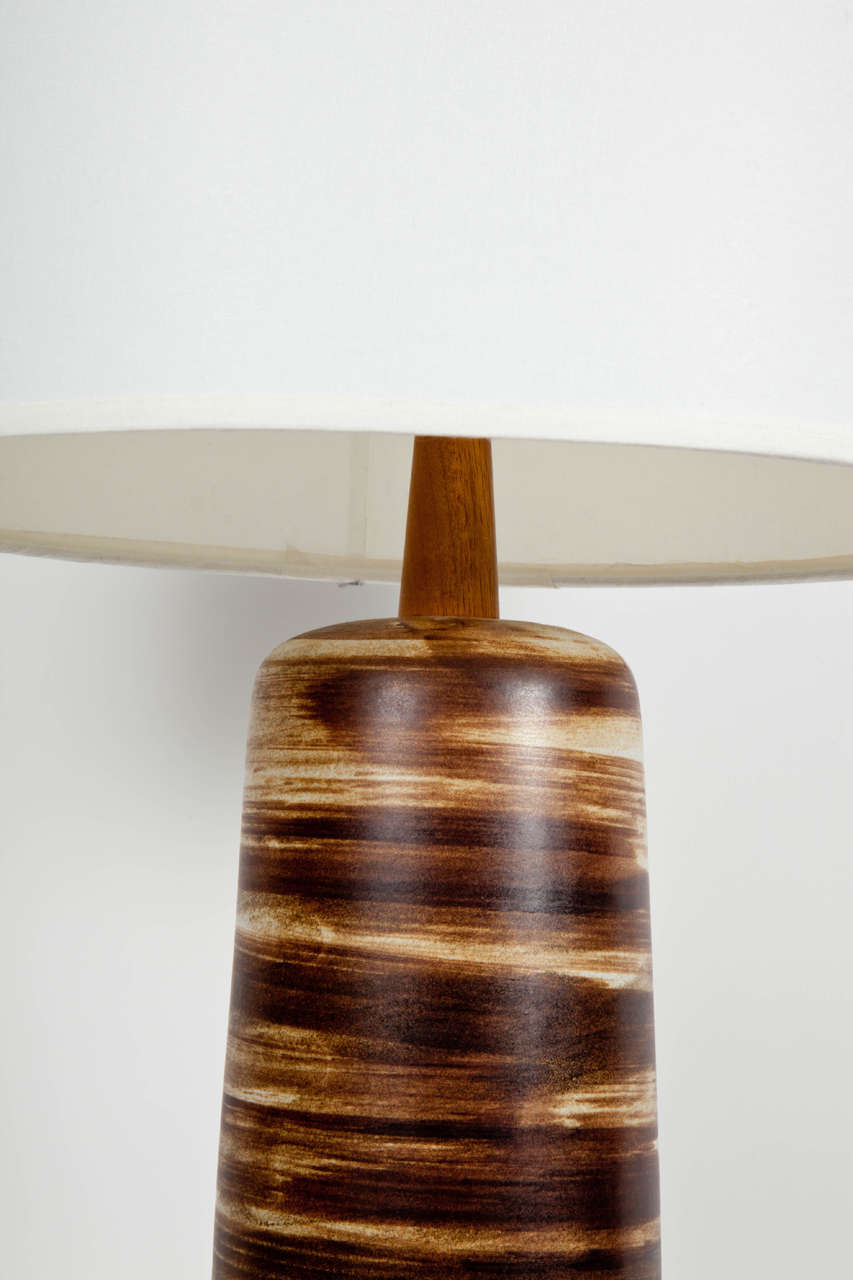 American Gordon Martz Brown Brushstroked Glazed Ceramic Lamp