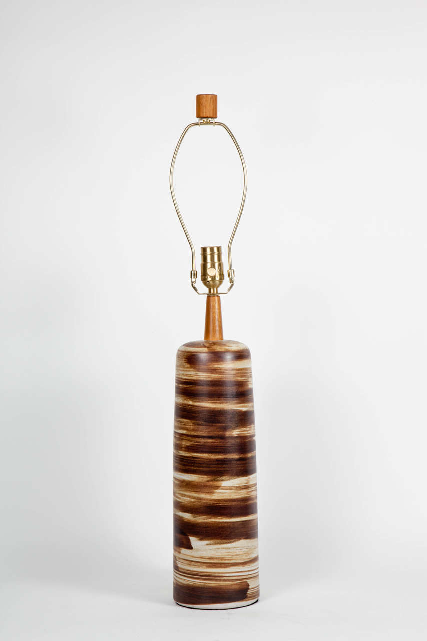 Gordon Martz Brown Brushstroked Glazed Ceramic Lamp In Excellent Condition In New York, NY