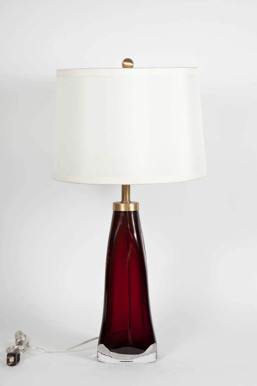 Pair of Carl Fagerlund/Orrefors Ruby Red Crystal Lamps In Excellent Condition In New York, NY